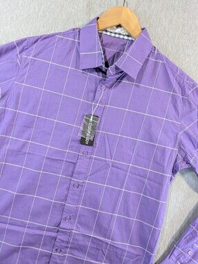 Coofandy Dress Shirt Men's Medium Geometric Print Purple White Long Sleeve NWT